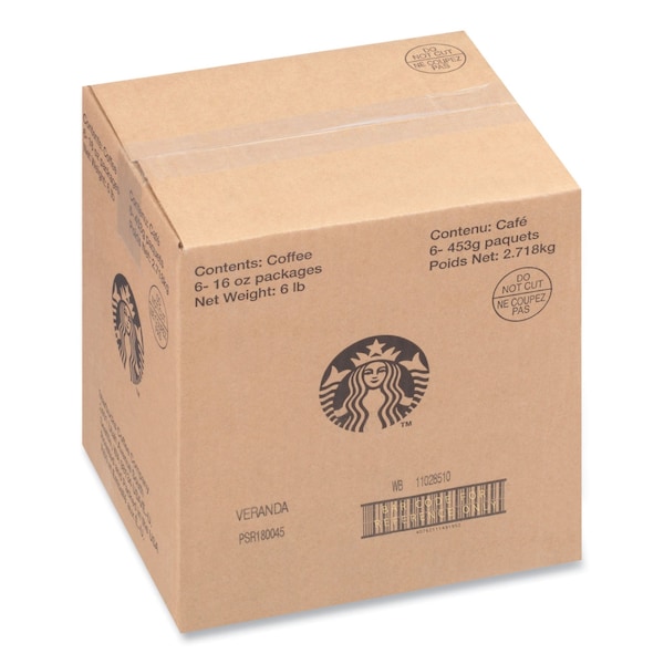 Starbucks Veranda Blend Coffee, Whole Bean, 1 lb Bag, PK6 - SBK12523486CT