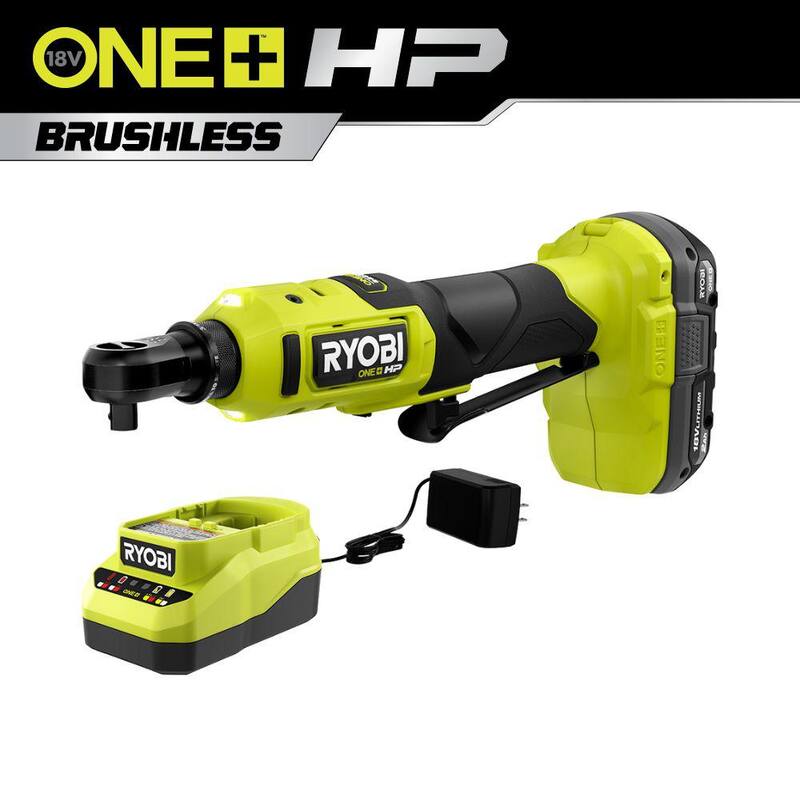 RYOBI ONE+ 18V HP Cepillo Inalámbrico Sin Escobillas 3/8 pulg. Kit de Llave de Trinquete de Alta Velocidad con Batería de 2.0 Ah y Cargador - PSBRC26K1