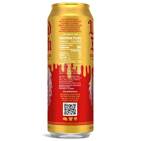 Liquid Death Liquid Death Rest in Peach Peach Tea Tea 19.2 oz 1 pk - 700277