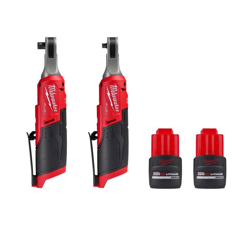 Milwaukee M12 FUEL 12-Volt Lithium-Ion Brushless - Llaves de trinquete inalámbricas de alta velocidad de 3/8 y 1/4 pulgadas con (2) baterías M12 CP 2.5 Ah - 2567-20-2566-20-48-11-2425-48-11-2425