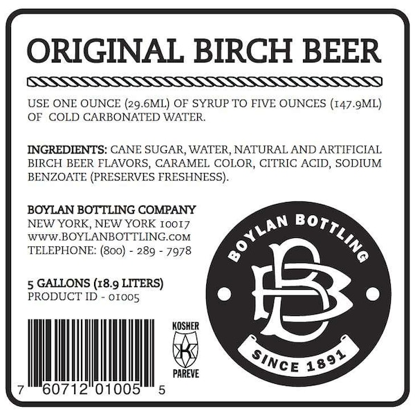 Boylan Bottling Boylan Bottling Bag-In-Box Original Birch Beer Soda 5 gal. Bag - 00760712010055