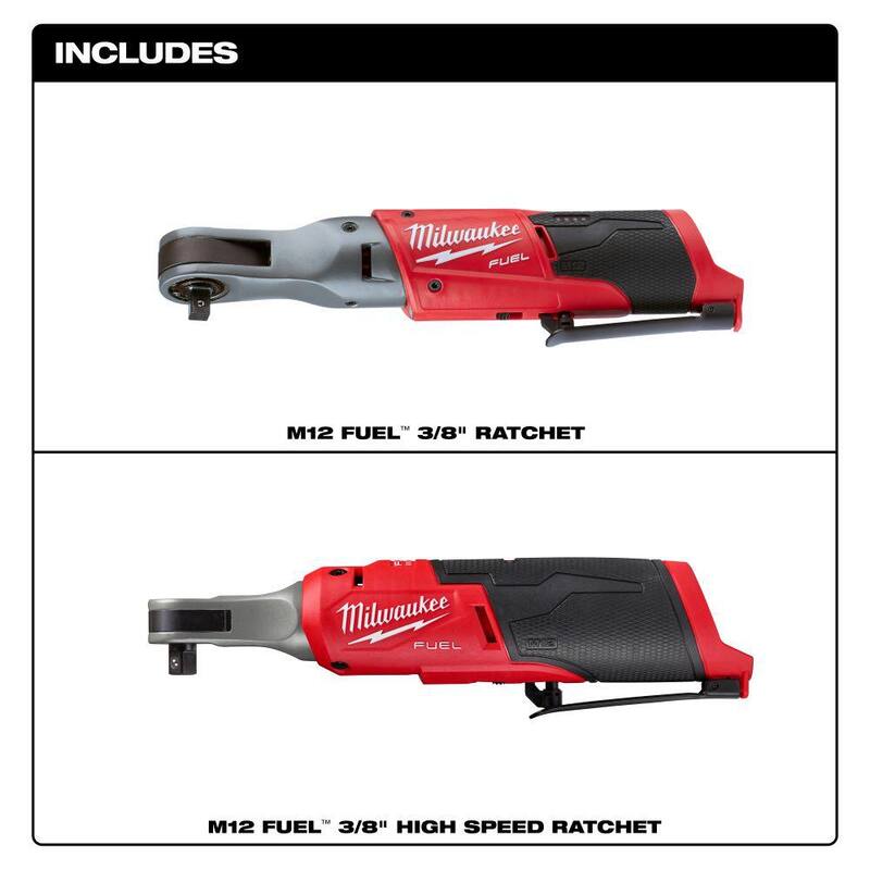 Llave de trinquete inalámbrica sin escobillas de ion de litio de 12V Milwaukee M12 FUEL de 3/8 pulgadas con M12 trinquete de alta velocidad de 3/8 pulgadas - 2557-20-2567-20