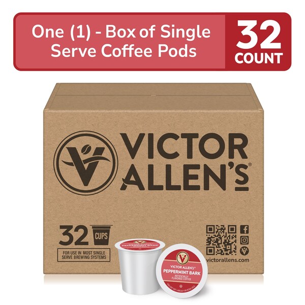 Victor Allen Peppermint Bark Flavored, Medium Roast, Single Serve Coffee Pods for K-Cup Brewers, 32PK - FG018448
