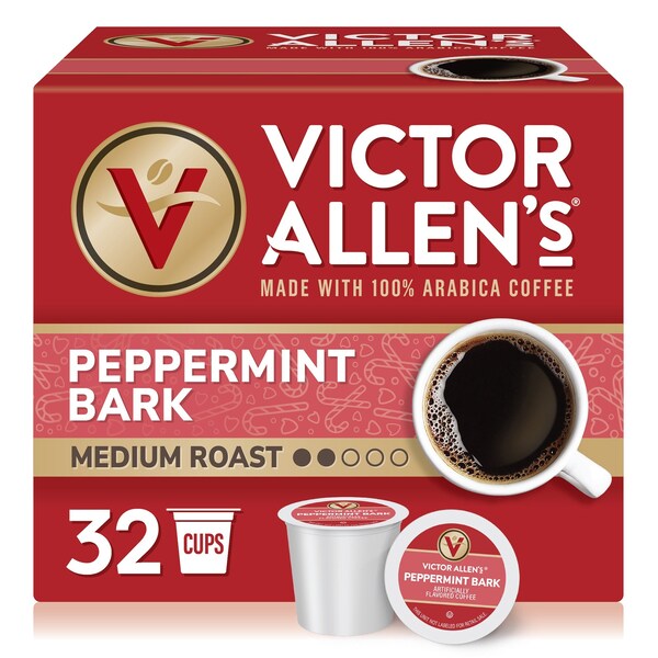 Victor Allen Peppermint Bark Flavored, Medium Roast, Single Serve Coffee Pods for K-Cup Brewers, 32PK - FG018448