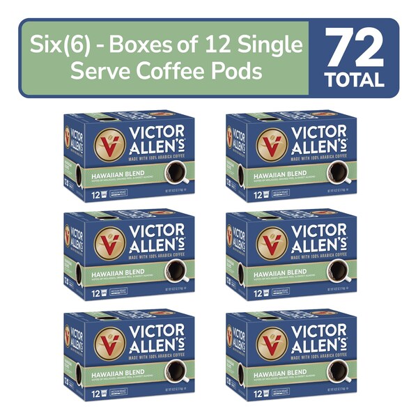 Victor Allen Hawaiian Blend, Medium Roast, 6 Pack - 12 Count, Single Serve Coffee Pods for K-Cup Brewers, 72PK - FG014769RV