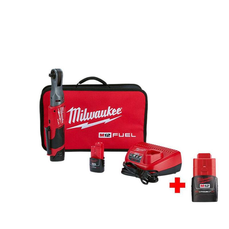 Milwaukee M12 FUEL 12V Lithium-Ion Brushless Cordless 3/8 in. Ratchet Kit Con Batería M12 2.0Ah - 2557-22-48-11-2420