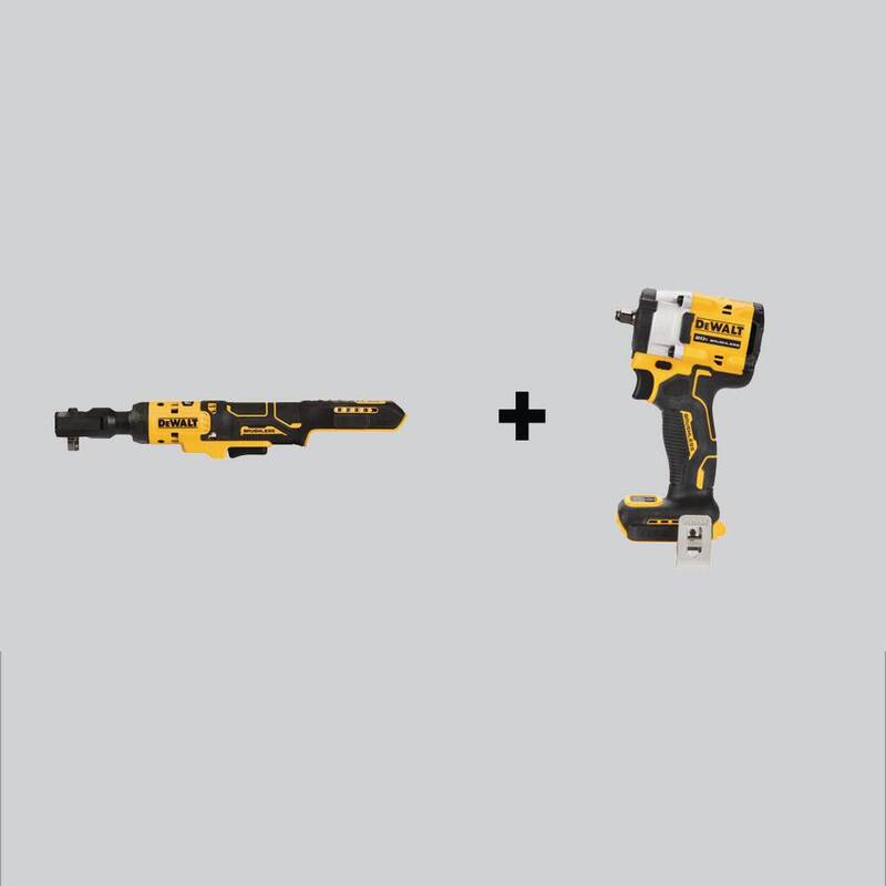 Llave de trinquete inalámbrica DEWALT ATOMIC 20-Volt MAX de 3/8 pulgadas y llave de impacto inalámbrica DEWALT ATOMIC 20-Volt MAX sin escobillas de 3/8 pulgadas (Herramientas solamente) - DCF513BWDCF923B