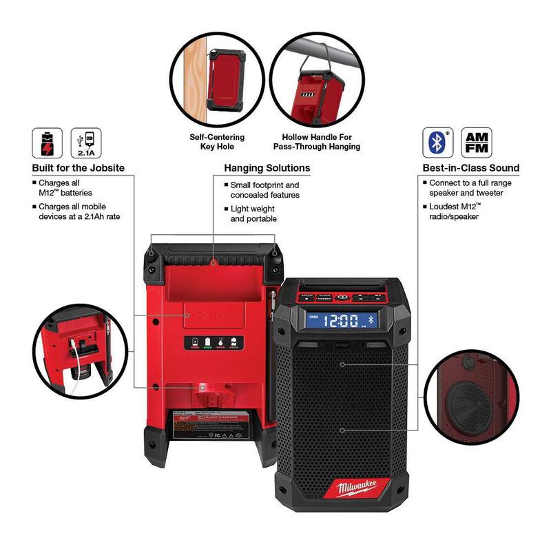 Llave de trinquete inalámbrica sin escobillas de 3/8 pulgadas y Radio de obra Milwaukee M12 FUEL de 12V de iones de litio con dos baterías de 3.0 Ah - 2557-20-2951-20-48-11-2412.