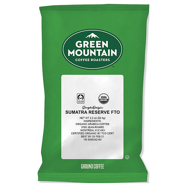 Green Mountain Coffee Coffee, Sumatra Reserve, Fraction Pack, Caffeinated, Ground, 6.88 lb, 50 PK - 8287