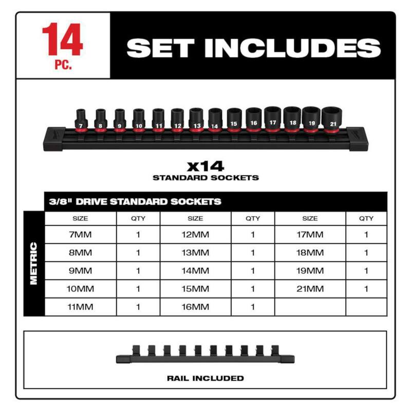 Juego de llave de trinquete inalámbrica sin escobillas de ión litio de 12V de alta velocidad de Milwaukee M12 FUEL 3/8 in. con juego de enchufes de impacto métricos de 6 puntos de 3/8 in. de unidad - 2567-20-49-66-7007