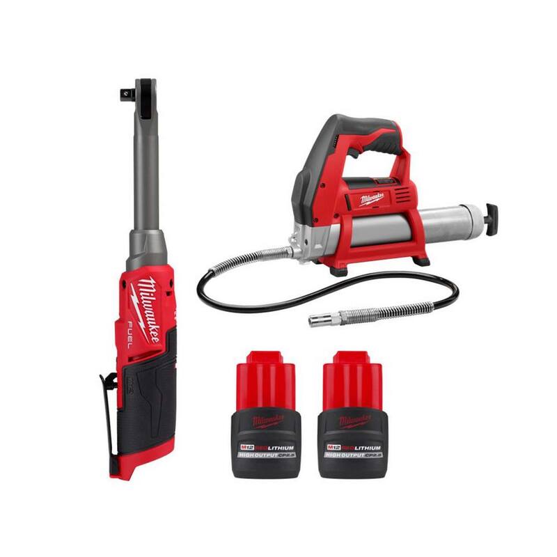 Milwaukee M12 FUEL 12-Volt 3/8 in. Extended Reach High Speed Cordless Ratchet w/M12 Grease Gun & (2) M12 HO 2.5 Ah Battery Packs - 2569-20-2446-20-48-11-2425-48-11-2425

Llave de trinquete inalámbrica de alta velocidad de 12 voltios con alcance extendido de 3/8 pulg. Milwaukee M12 FUEL con pistola de grasa M12 y (2) paquetes de baterías M12 HO de 2.5 Ah - 2569-20-2446-20-48-11-2425-48-11-2425