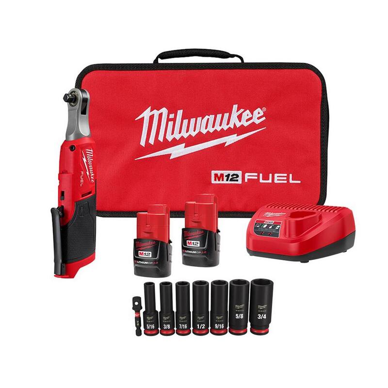 Milwaukee M12 FUEL 12V Inalámbrico de Alta Velocidad 3/8 pulg. Juego de Ratchet con Impact Duty 3/8 pulg. Juego de Llaves de Vaso de Impacto Profundo SAE (8 piezas) - 2567-22-49-66-7024