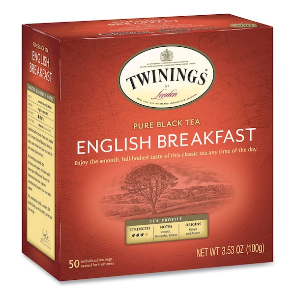 Twinings Tea Bags, English Breakfast, 3.53 oz, 50PK - TNA78221