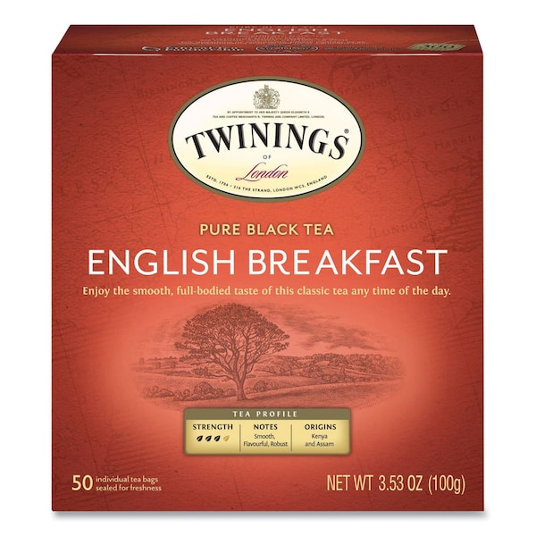 Twinings Tea Bags, English Breakfast, 3.53 oz, 50PK - TNA78221