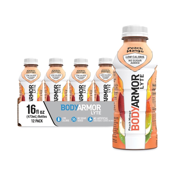 Bodyarmor LYTE Sports Drink, Peach Mango, 16 oz Bottle, 12PK - 100012-1.2