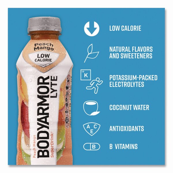 Bodyarmor LYTE Sports Drink, Peach Mango, 16 oz Bottle, 12PK - 100012-1.2
