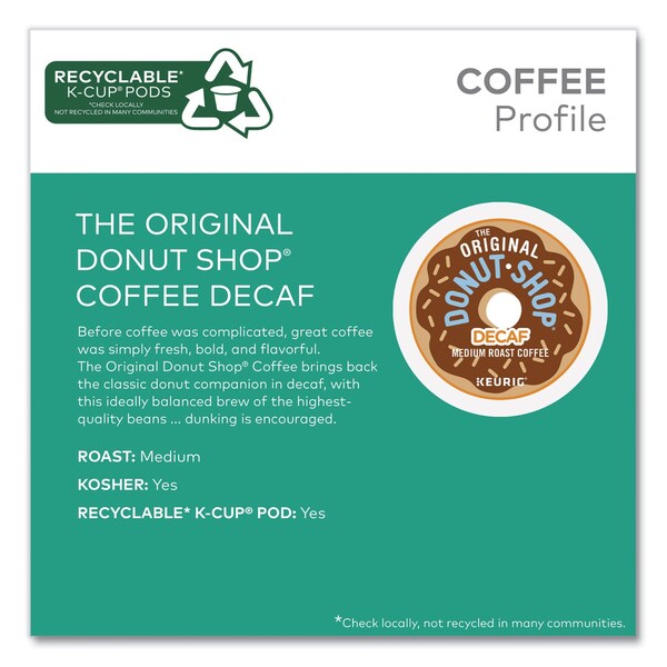The Original Donut Shop Decaf Coffee K-Cups, 0.39 oz, 22PK - 5000341140