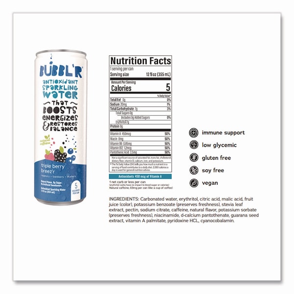 Bubblr Antioxidant Sparkling Water, Triple Berry Breez'r, 12PK - WIC00028