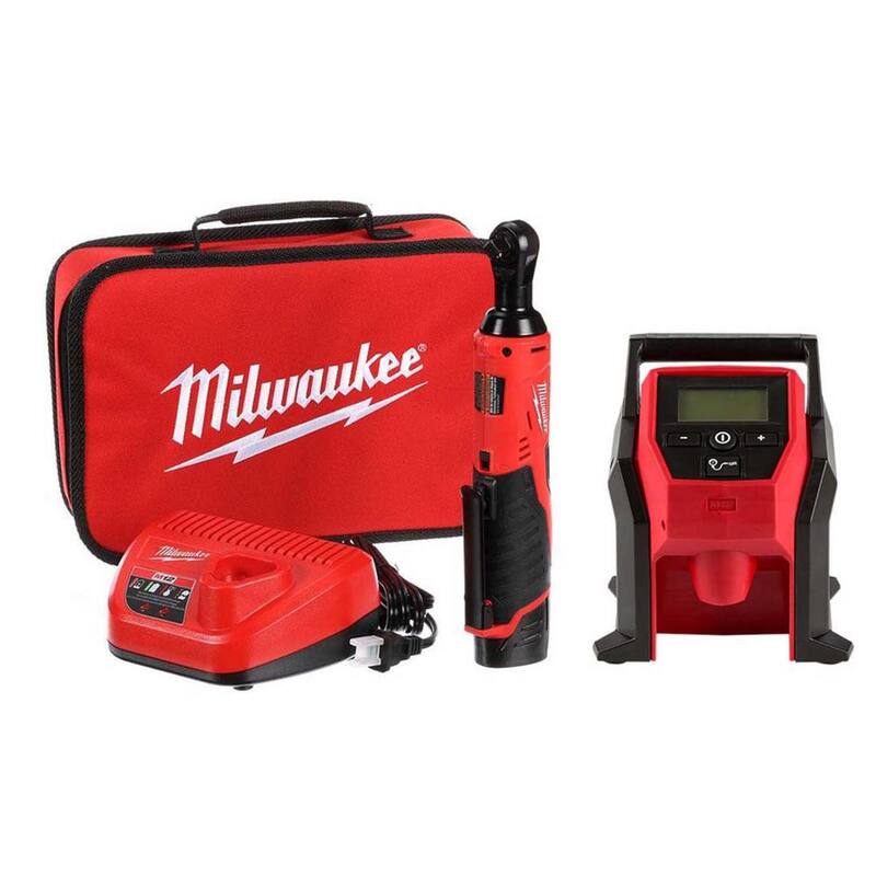 Juego combo de Milwaukee M12 de 12 voltios con llave de trinquete y inflador inalámbricos de 3/8 in. (2 herramientas) con 1 batería y cargador - 2457-21-2475-20