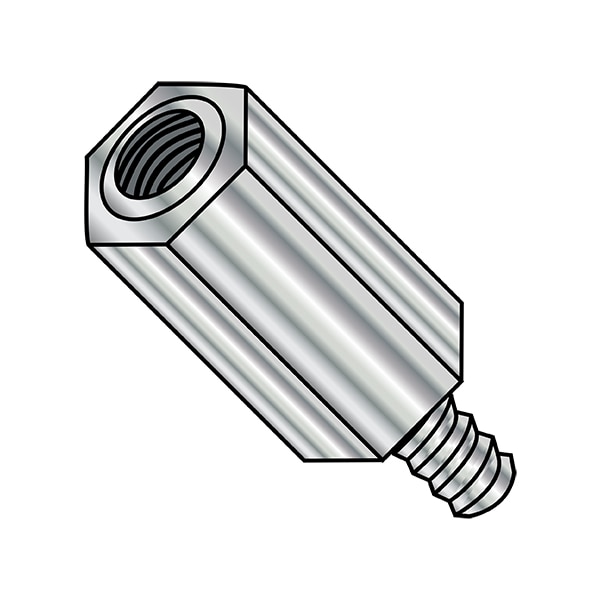 Zoro Select Hex Standoff, #8-32 Thrd Sz, 1/4 in Thrd L Brass Nickel, 1/4" Hex W, 500 PK - 140408HMBN