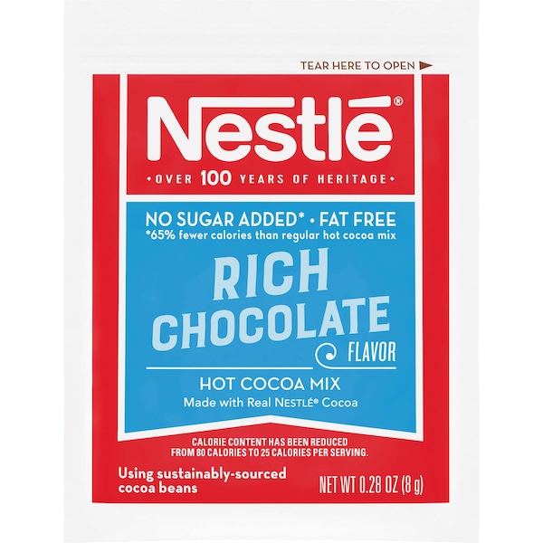 Nestle Nestle Fat Free No Sugar Added Hot Cocoa Mix .28 oz. Pouch, PK180 - 00050000614110