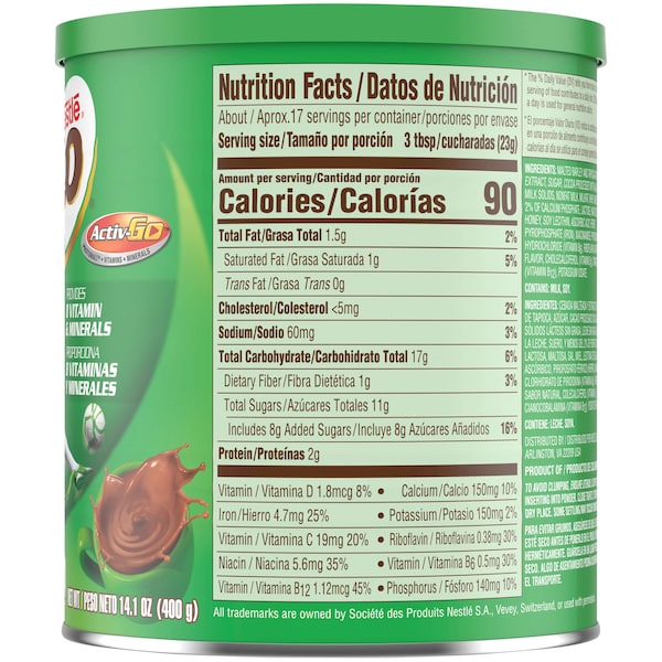 Nestle Nestle Milo Chocolate Nutritional Drink Mix 14.1 oz., PK12 - 00028000892302U