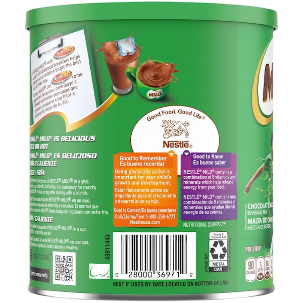 Nestle Nestle Milo Chocolate Nutritional Drink Mix 14.1 oz., PK12 - 00028000892302U
