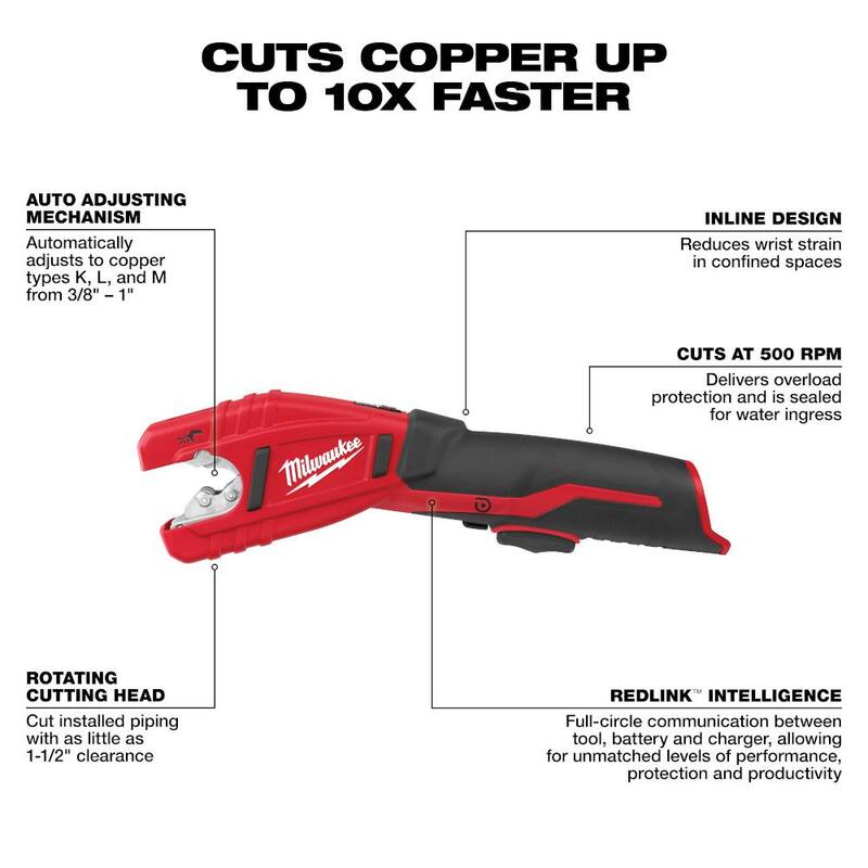 Milwaukee M12 12-Volt Lithium-Ion 3/8 in. Ratchet (solo herramienta) y M12 Cortador de tubos de cobre (solo herramienta) con kit de inicio M12 - 2457-20-2471-20-48-59-2420