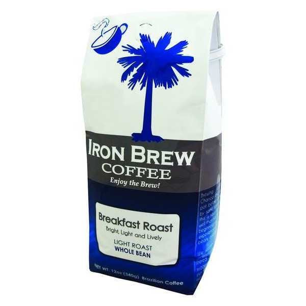 Iron Brew Coffee, Breakfast Roast, Bag, Caffeinated, Whole Bean, 12 oz - B-12BRWB