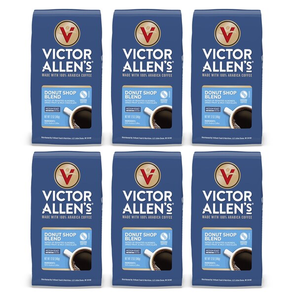 Victor Allen Victor Allen's Coffee Donut Shop Blend, Medium Roast, Ground Coffee, 6 Pack - 12oz Bags - FG015809RV