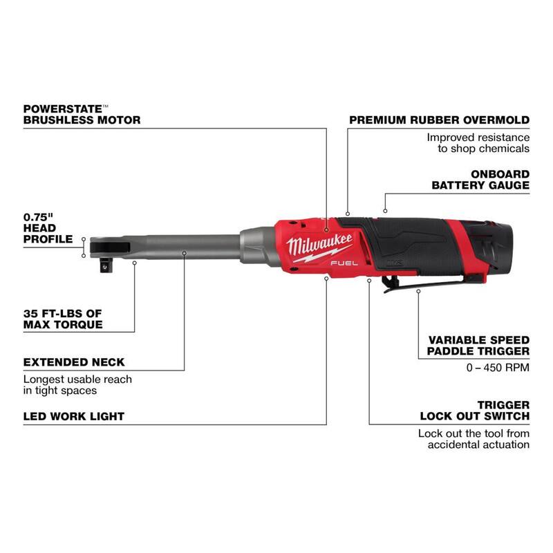 Milwaukee M12 FUEL Kit de Trinquete Inalámbrico de Alta Velocidad con Alcance Extendido de 3/8 pulg. de Iones de Litio de 12V y Juego Mecánico de 3/8 pulg. de Unidad (32 Piezas) - 2569-21-48-22-9508