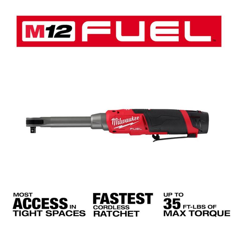 Milwaukee M12 FUEL Kit de Trinquete Inalámbrico de Alta Velocidad con Alcance Extendido de 3/8 pulg. de Iones de Litio de 12V y Juego Mecánico de 3/8 pulg. de Unidad (32 Piezas) - 2569-21-48-22-9508