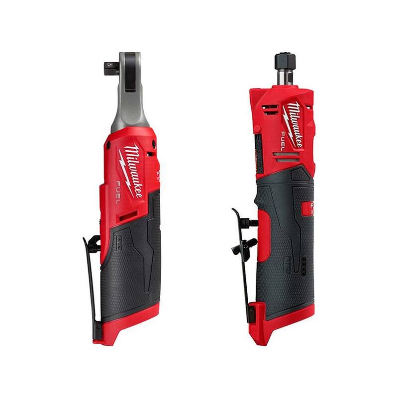 Milwaukee M12 FUEL Rápido Inalámbrico de 12 Voltios con Llave de Carraca de 3/8 pulg. y Rectificadora de Troqueles de 1/4 pulgadas - 2567-20-2486-20