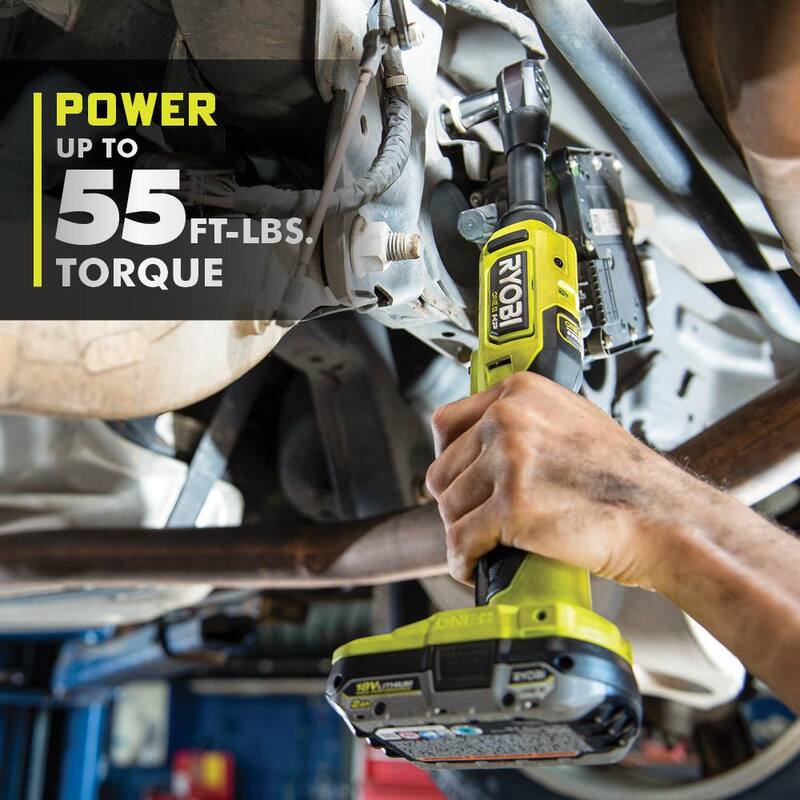 RYOBI ONE+ HP 18V Llave de trinquete inalámbrica sin escobillas de 3/8 pulgadas con alcance extendido y batería de 2.0 Ah (paquete de 2) - PBLRC25B-PBP2006