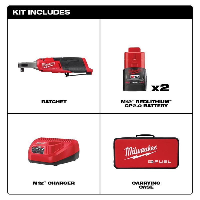 Juego de Llave de Trinquete Inalámbrica Milwaukee M12 FUEL 12Vsin escobillas de Litio-Ion de Alta Velocidad de 3/8 pulg. con Kit de Llave de Trinquete y Mecánica de Llave de Trinquete y de 3/8 pulg. SAE - 2567-22-48-22-9481