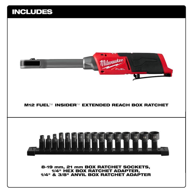 Milwaukee M12 FUEL INSIDER 12V Lithium-Ion Brushless Cordless 1/4 in. - 3/8 in. Llave de dado de caja de alcance extendido (solo herramienta) - 3050-20