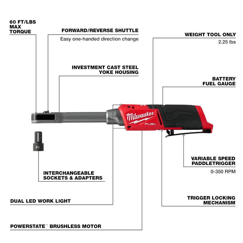 Milwaukee M12 FUEL INSIDER 12V Lithium-Ion Brushless Cordless 1/4 in. - 3/8 in. Llave de dado de caja de alcance extendido (solo herramienta) - 3050-20