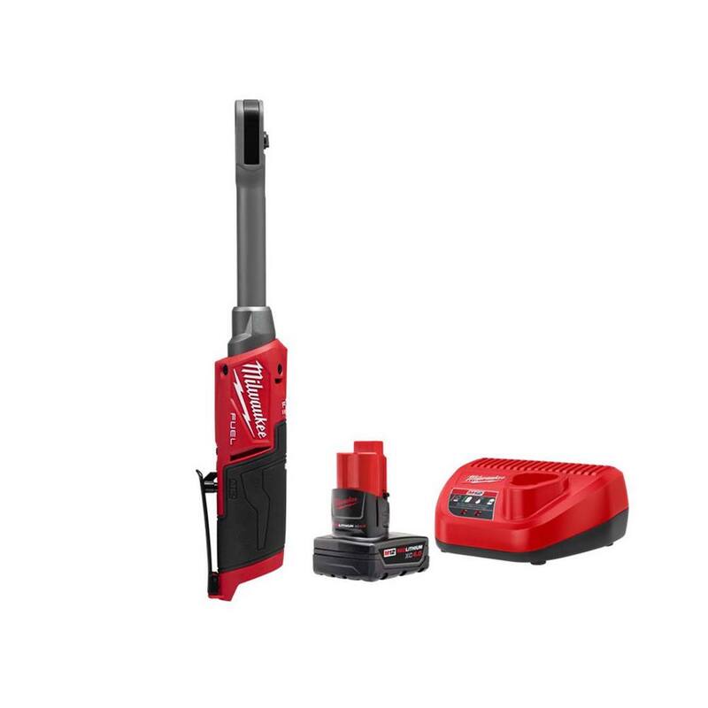 Milwaukee M12 FUEL INSIDER 12V Lithium-Ion Brushless 1/4 in. - 3/8 in. Ratchet inalámbrico de caja de alcance extendido con kit de inicio de 4.0Ah - 3050-20-48-59-2440