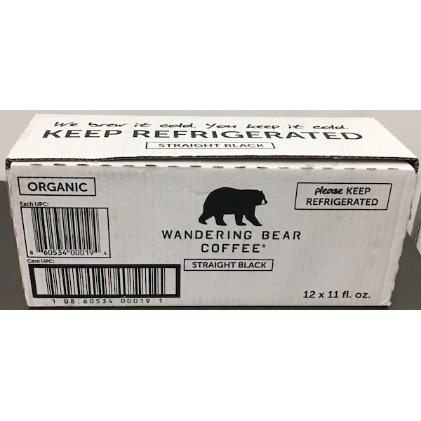 Wandering Bear Coffee Straight Black Cold Brew Coffee Organic 11 fl. oz., PK12 - WBSB11OZ12PAK