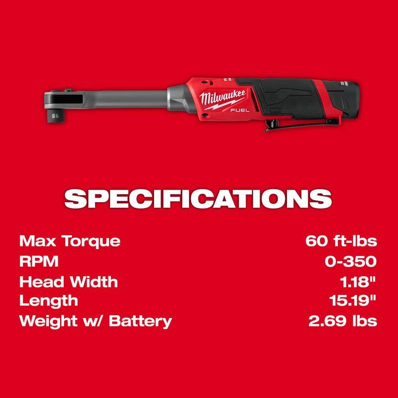 Milwaukee M12 12V FUEL 1/4 in.-3/8 in. Juego de Llave de Ratchet Inalámbrica de Caja de Alcance Extendido INSIDER de Iones de Litio con Set de Puntas de Impacto de 6 Pt - 3050-21-49-66-7009