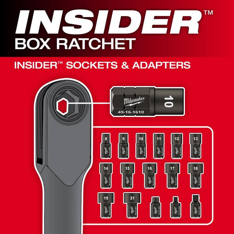 Milwaukee M12 12V FUEL 1/4 in.-3/8 in. Juego de Llave de Ratchet Inalámbrica de Caja de Alcance Extendido INSIDER de Iones de Litio con Set de Puntas de Impacto de 6 Pt - 3050-21-49-66-7009