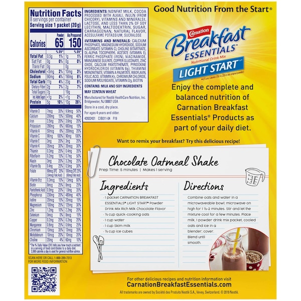 Carnation Carnation Breakfast Drink Not RTD No Sugar Added Chocolate Powder, PK8 - 10050000540423
