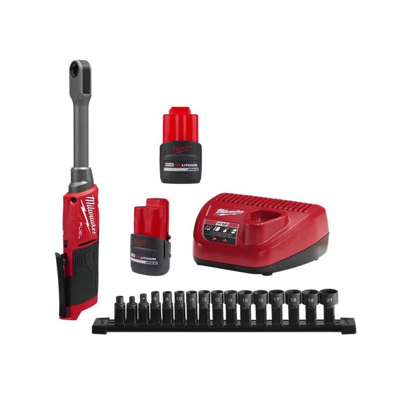 Milwaukee M12 FUEL INSIDER 12V Kit de trinquete de caja de alcance extendido inalámbrico sin escobillas de 1/4in-3/8in de iones de litio con batería M12 de 2.5 Ah - 3050-21-48-11-2425