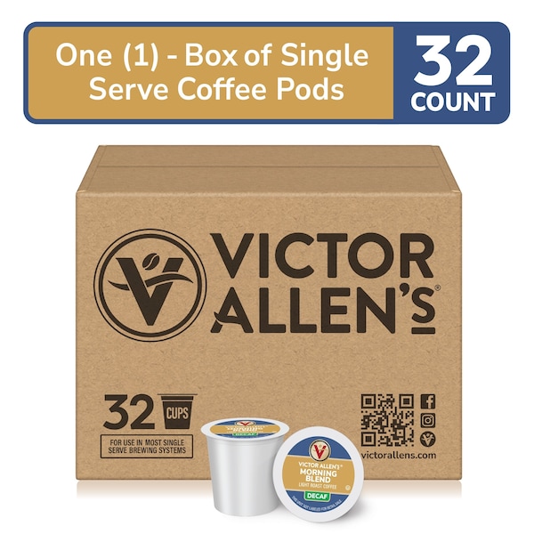 Victor Allen Decaf Morning Blend, Light Roast, Single Serve Coffee Pods for K-Cup Brewers, 32PK - FG018404