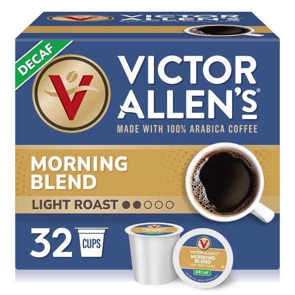 Victor Allen Decaf Morning Blend, Light Roast, Single Serve Coffee Pods for K-Cup Brewers, 32PK - FG018404