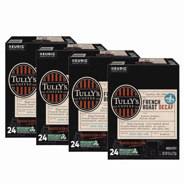Tullys Coffee French Roast Decaf Coffee K-Cups, PK96 PK - 192419