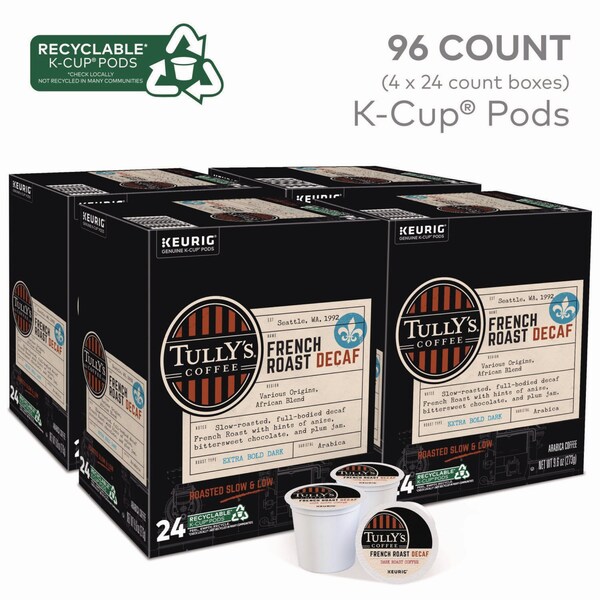 Tullys Coffee French Roast Decaf Coffee K-Cups, PK96 PK - 192419