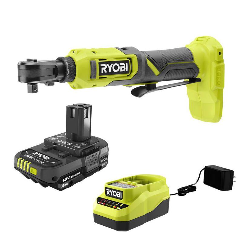RYOBI ONE+ 18V Llave de trinquete inalámbrica de tamaño múltiple con batería compacta de iones de litio ONE+ 18V de 2.0 Ah y cargador - PCL280B-PSK005