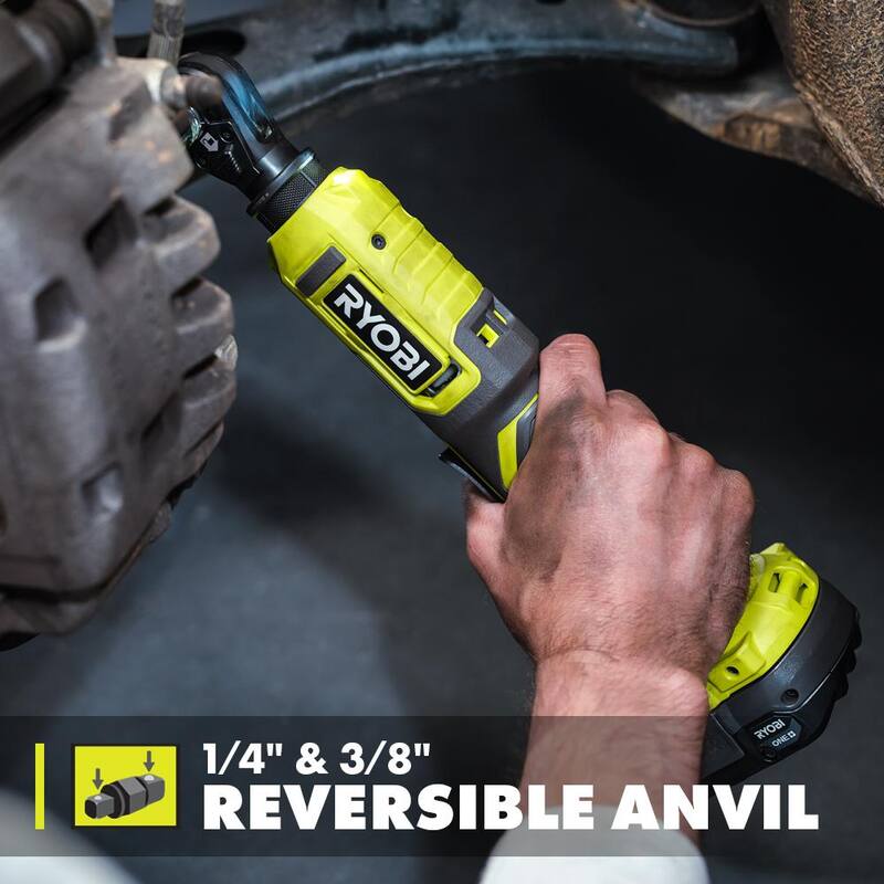 RYOBI ONE+ 18V Llave de trinquete inalámbrica de tamaño múltiple con batería compacta de iones de litio ONE+ 18V de 2.0 Ah y cargador - PCL280B-PSK005