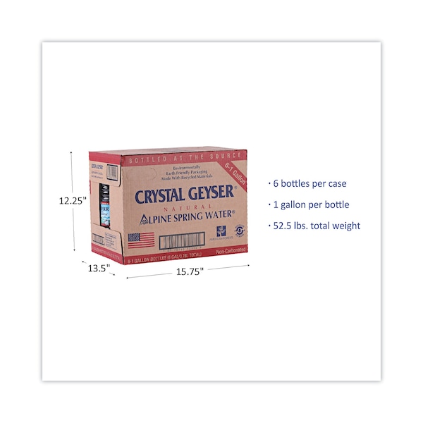 Crystal Geyser Alpine Spring Water, 1 Gal Bottle, 6PK - 12514